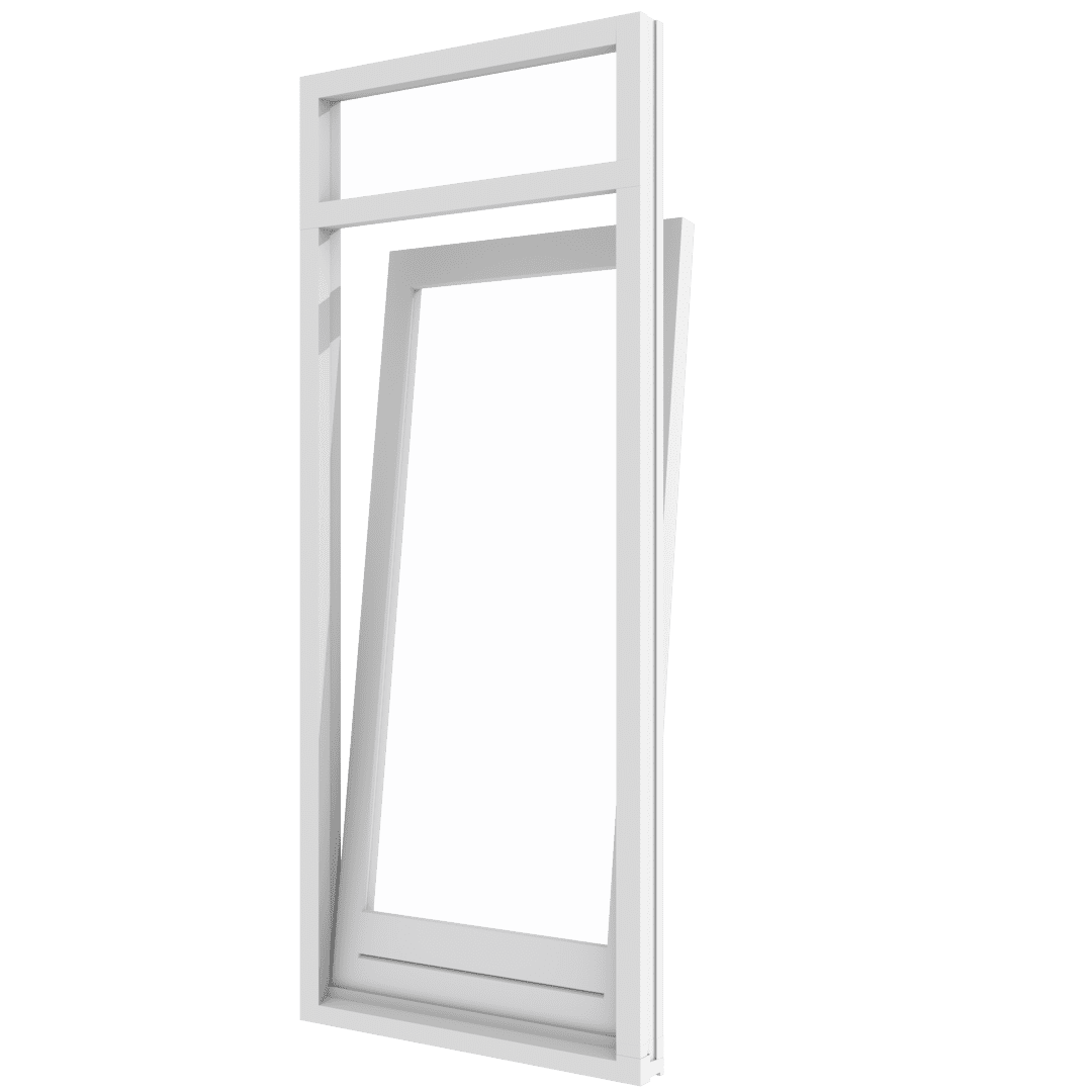 Kunststofffenster weiß aus Kunststoff, gekippter Flügel mit Oberlicht und schlankem Rahmen