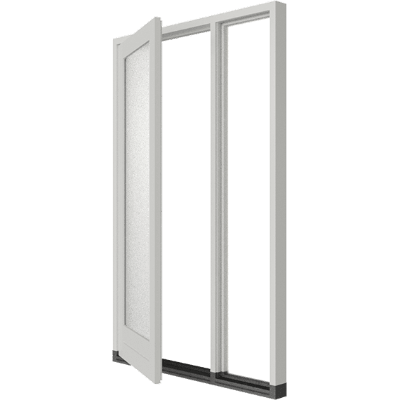 Holz-Drehflügeltür mit rechtem Seitenlicht, geöffnet